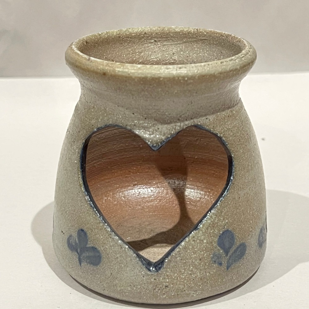 Rockdale Union Stoneware 1986 Heart Cutout Votive Candle Holder Cobalt Vintage
